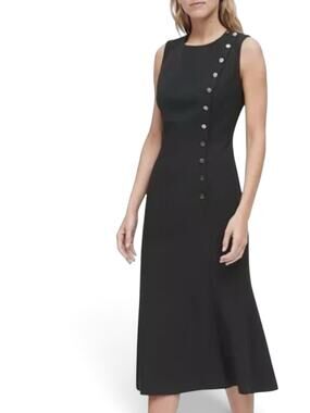 Banana Republic Slim Fit and Flare Gunmetal Button Dress Black Classic New 6